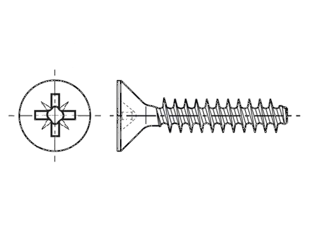 Schroef; voor kunststoffen; 2,2x16; Kop: verzonken; Pozidriv; PZ1 Schroef; voor kunststoffen; 2,2x16; Kop: verzonken; Pozidriv; PZ1